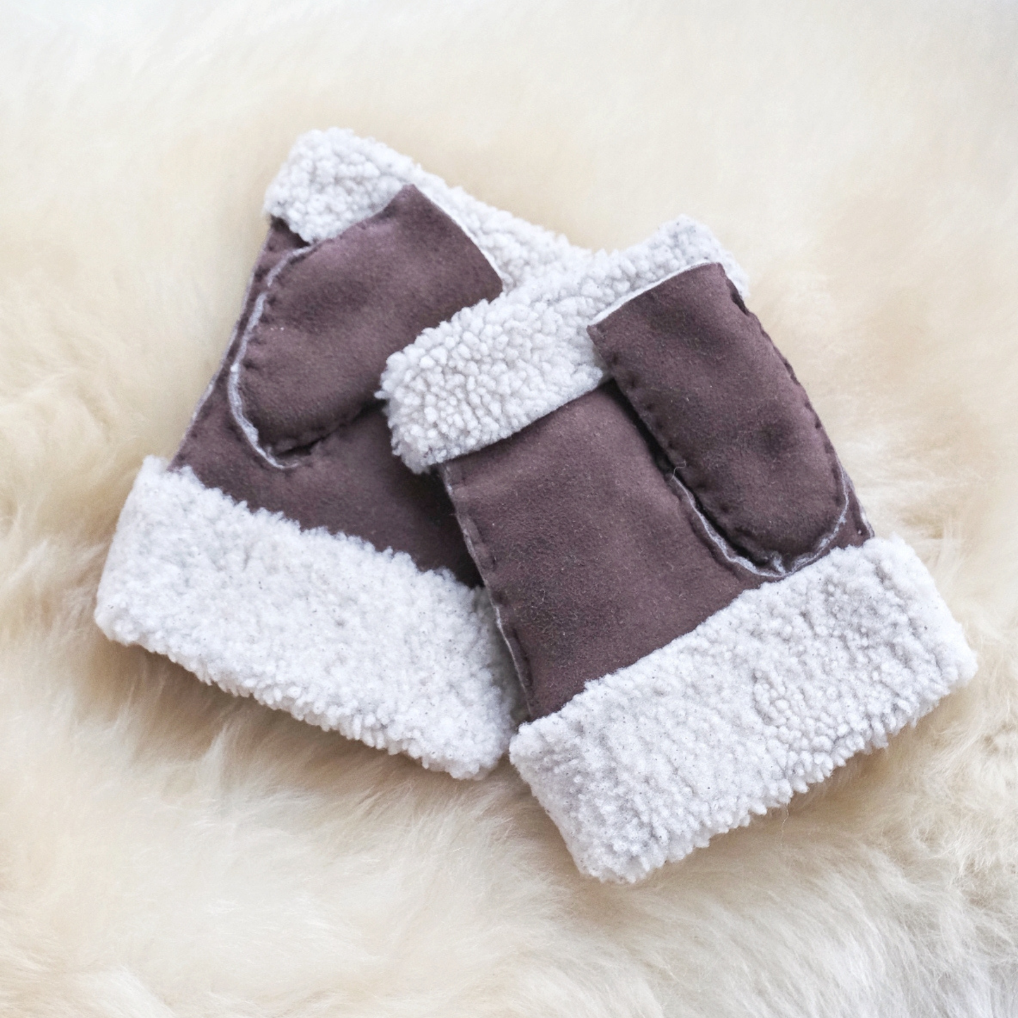Fingerless Lambskin Mitts in Tan or Brown