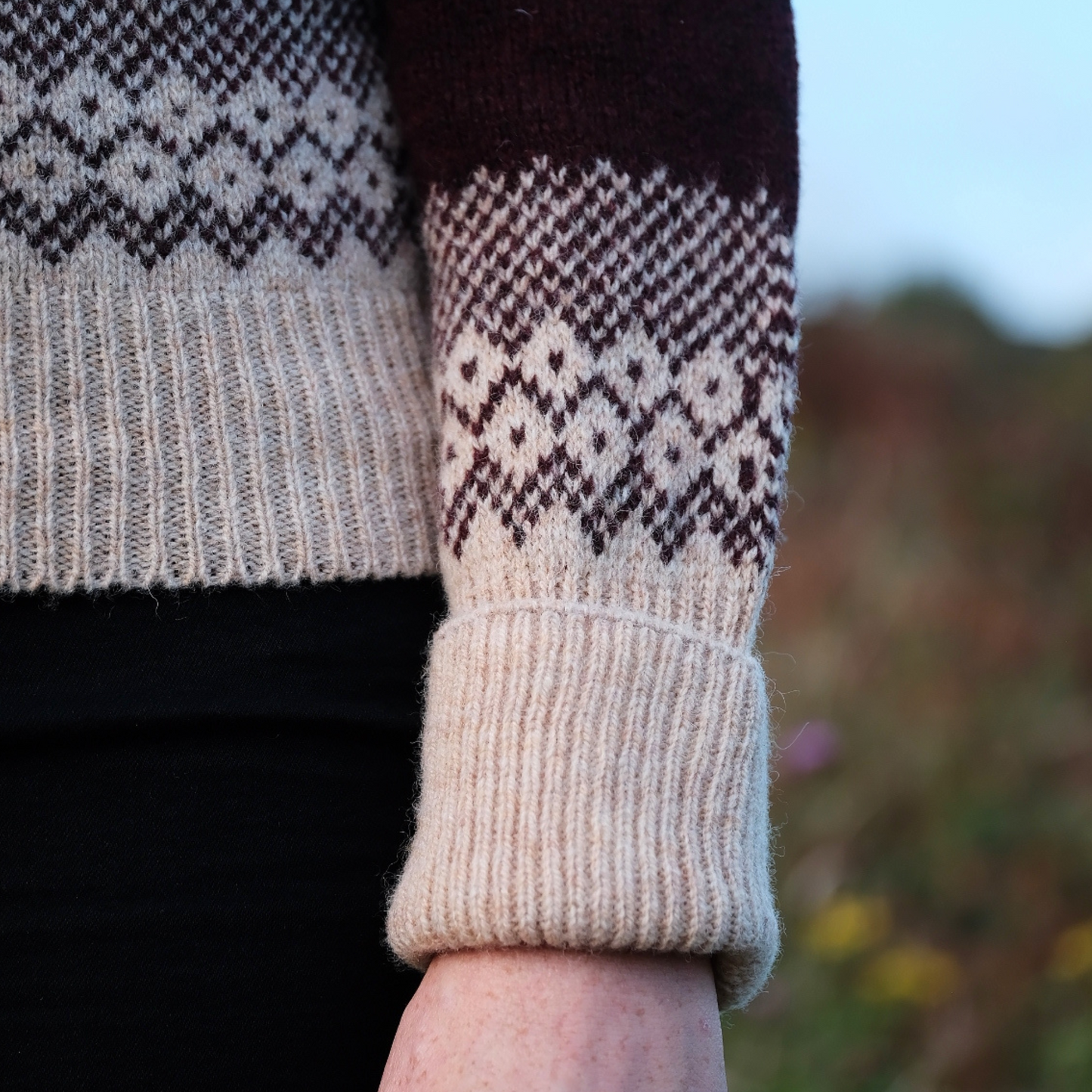 Ladies Harley of Scotland Beetroot Lambswool Fairisle Crew Neck Sweater