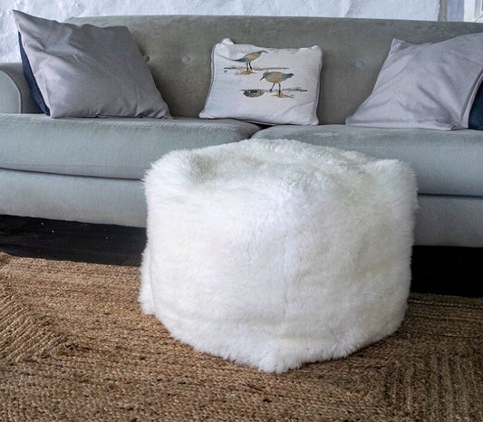 Tall Square Sheepskin Pouffe in Natural White