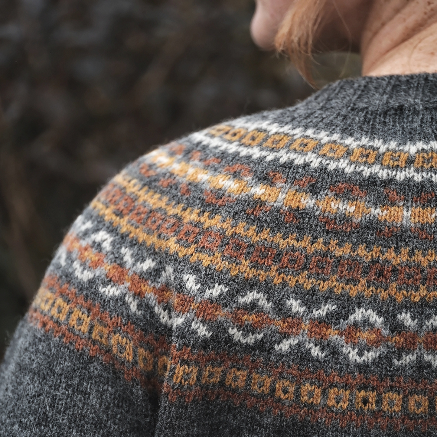 Ladies Harley of Scotland Basalt Lambswool Fairisle Crew Neck Sweater