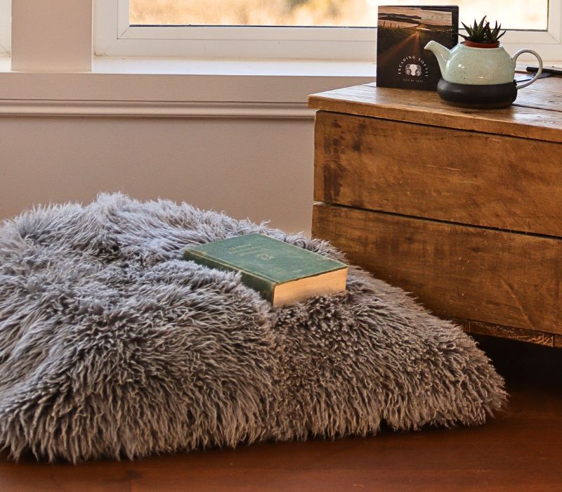 Floor Cushion in Curly Grey Sheepskin