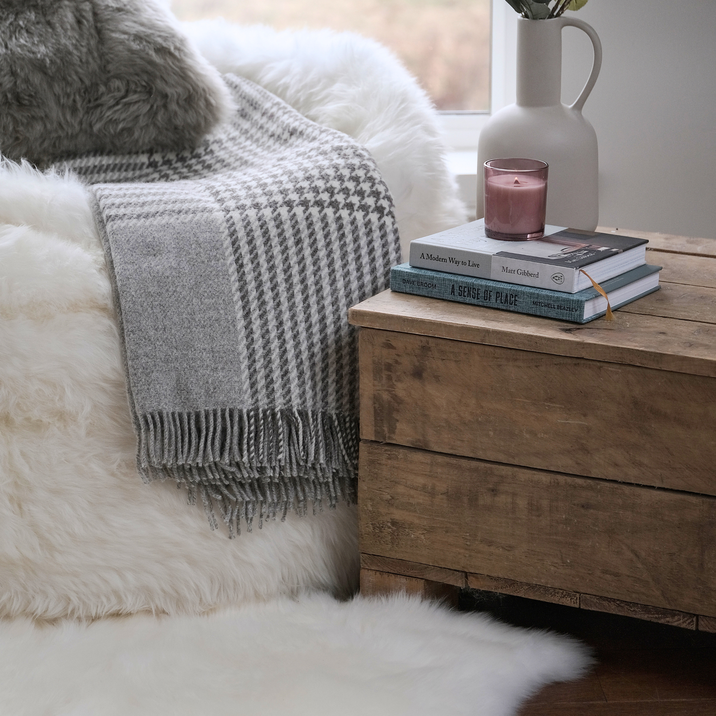 Large Pearl White Sheepskin Beanbag