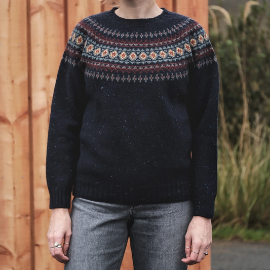 Ladies Harley of Scotland Jura Lambswool Fairisle Crew Neck Sweater