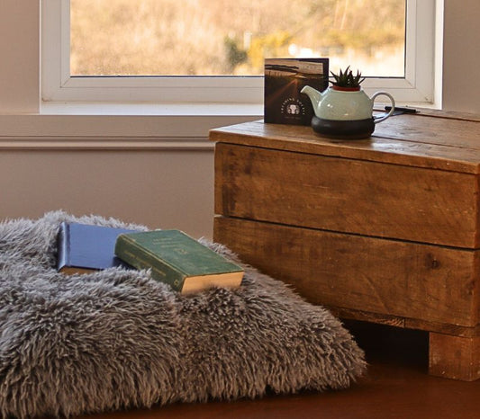 Floor Cushion in Curly Grey Sheepskin