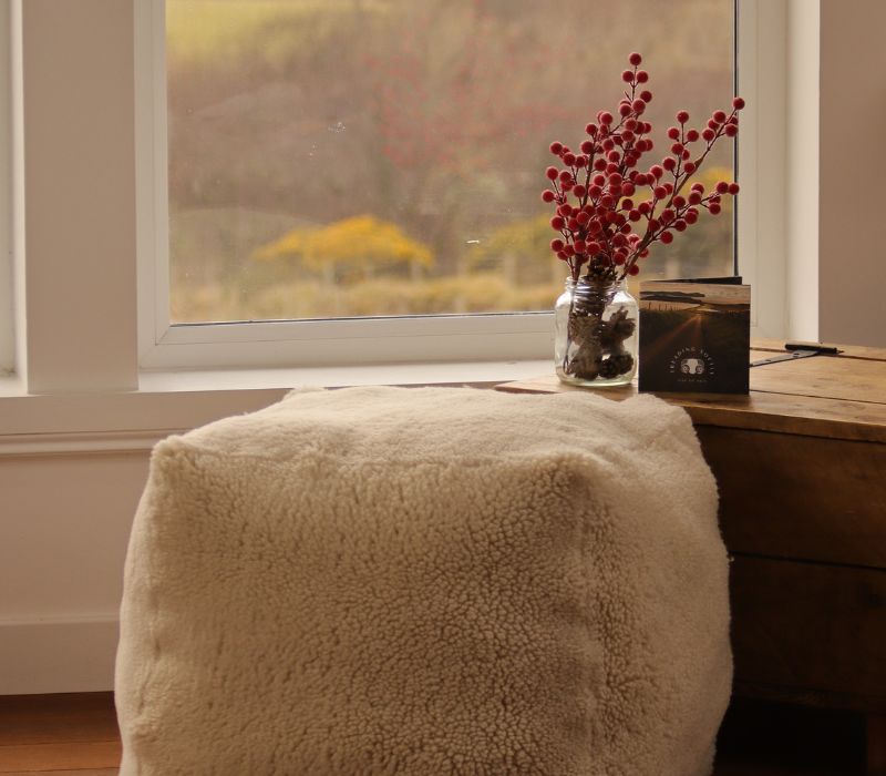 Extra Tall Square Cream Pouffe (50X50cm)