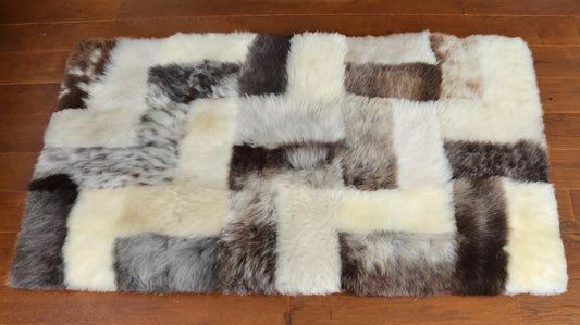 Brown, White and Grey Mosaic Sheepskin Rug 5x3ft