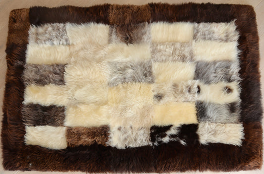 Brown, White and Grey Mosaic Sheepskin Rug - 6x4ft