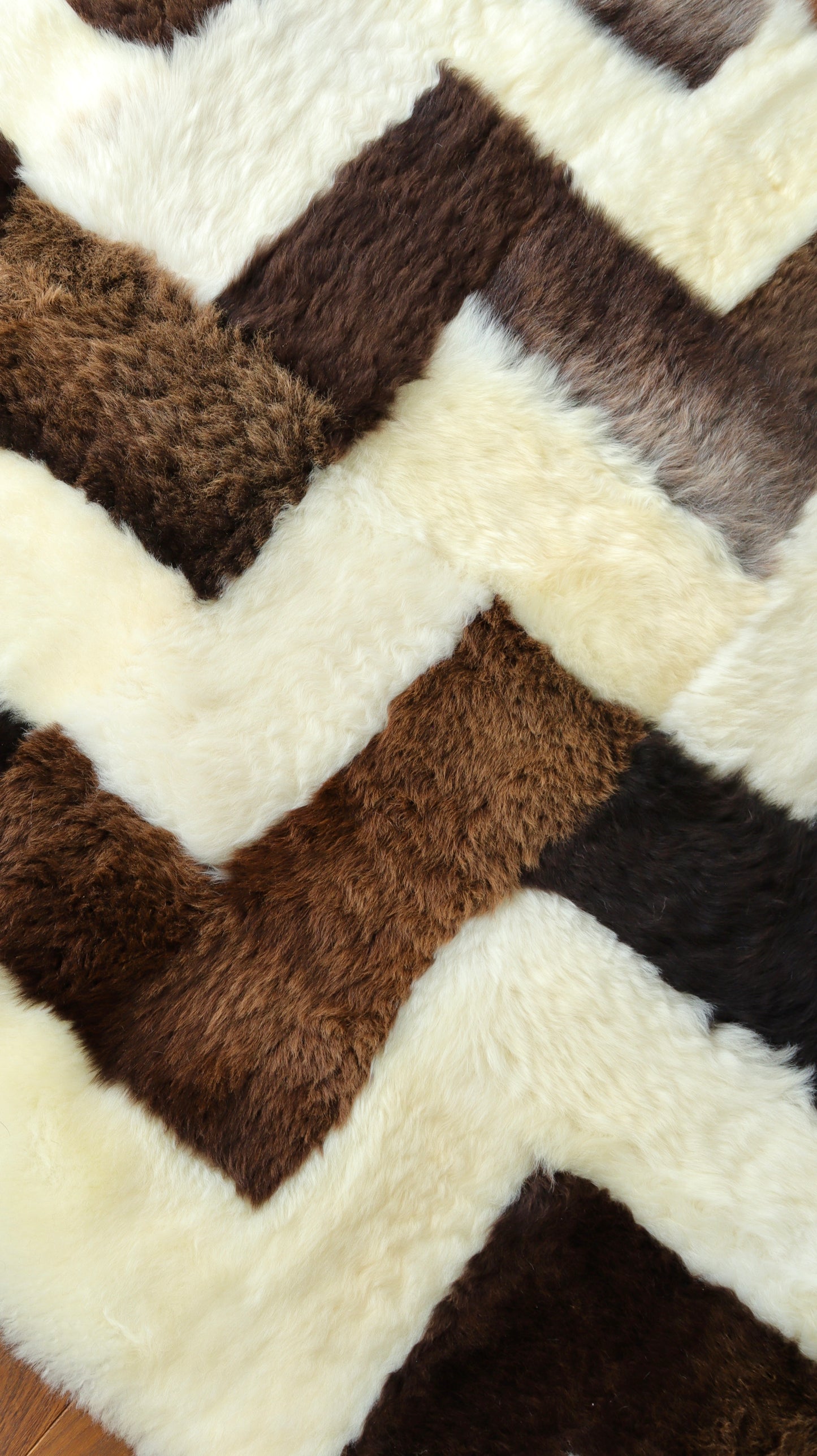 Brown and Cream Zig Zag Mosaic Sheepskin Rug - 6x4ft