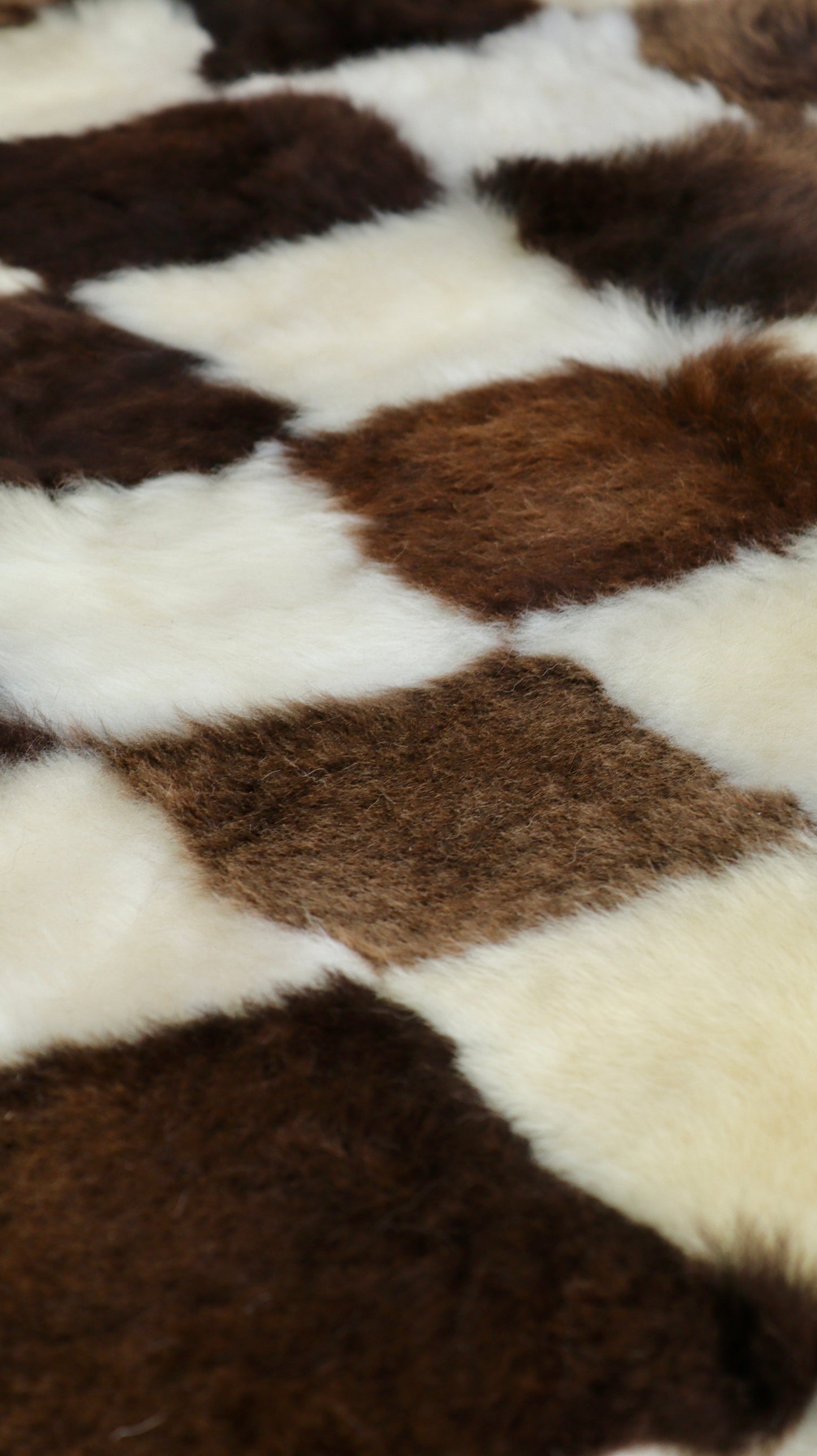 Brown and Cream Square Checked Mosaic Sheepskin Rug - 5x3ft