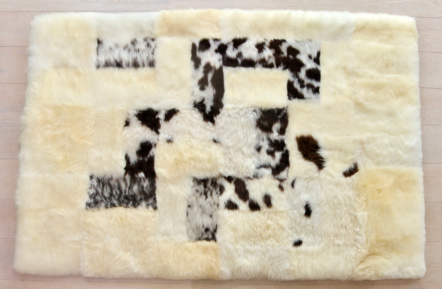 Cream and Brown Mosaic Sheepskin Rug - 6x4ft