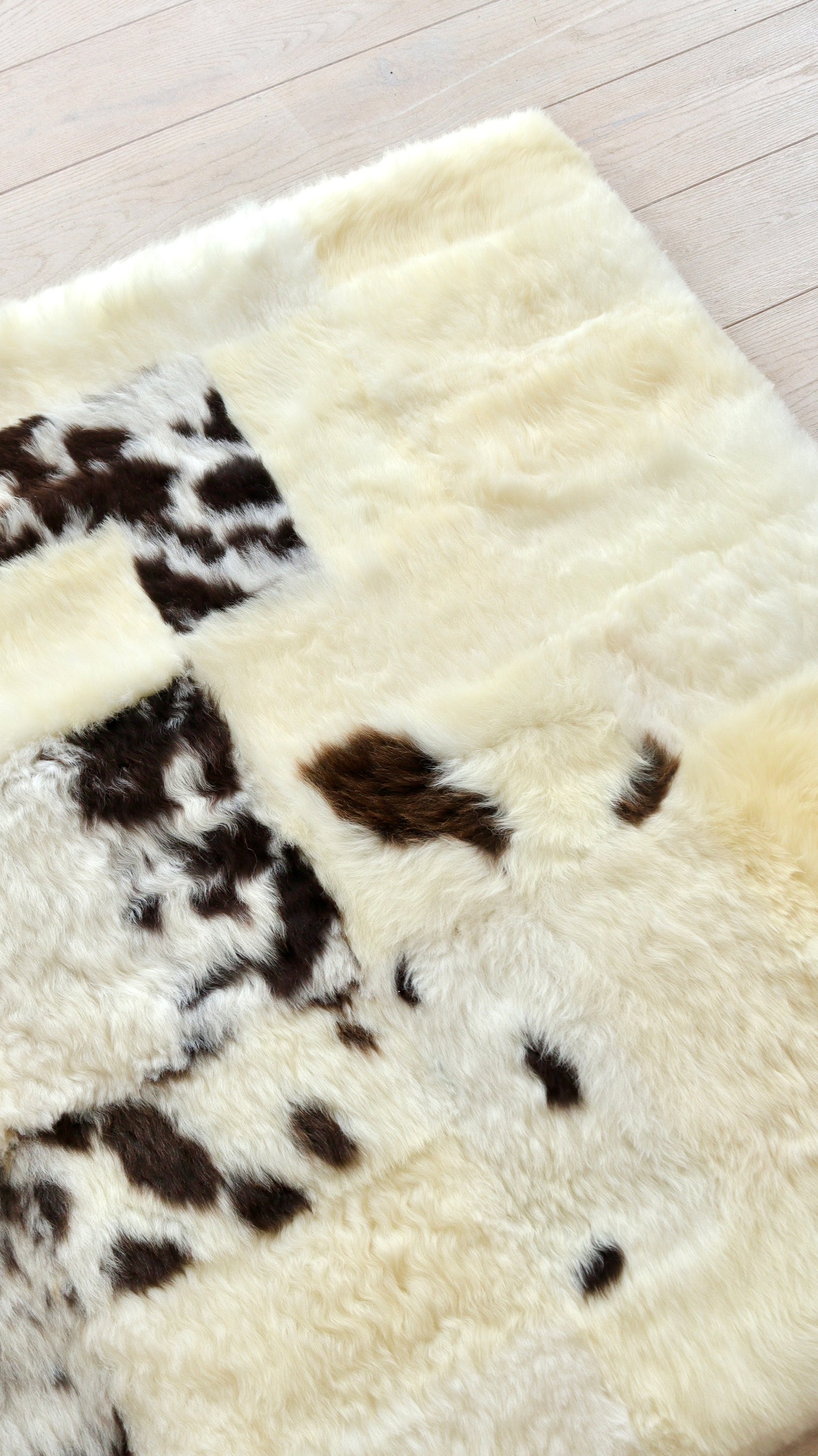 Cream and Brown Mosaic Sheepskin Rug - 6x4ft