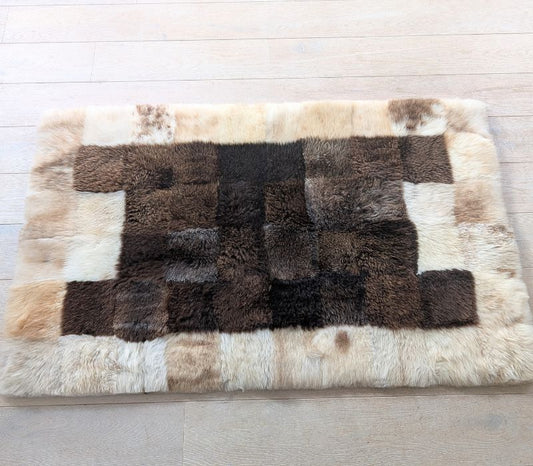 Brown & Cappuccino Checked Mosaic Sheepskin Rug - 5x3 ft