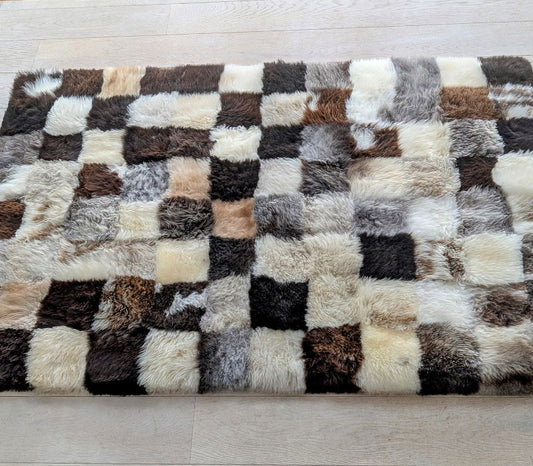 Checked Brown & Cappuccino Mosaic Sheepskin Rug - 6x4ft