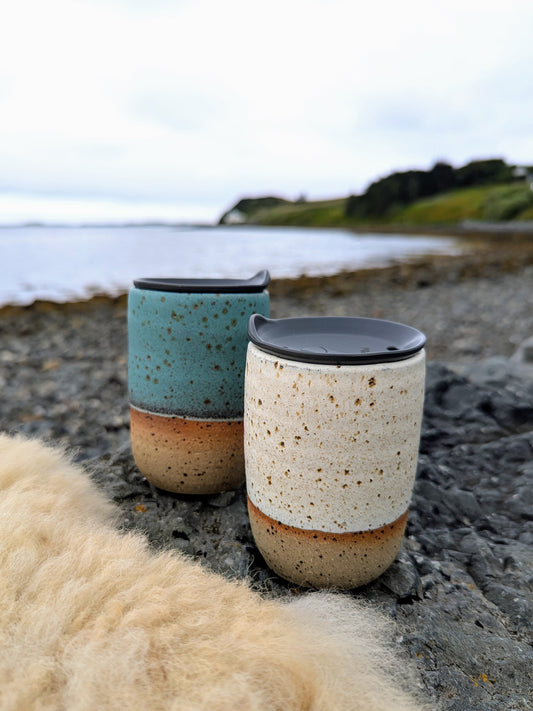 Hand Thrown Skye Travel Mug (White or Coral Blue)