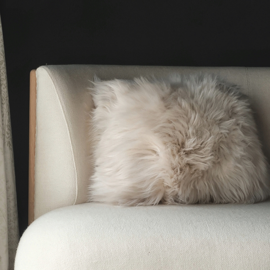 Oblong Sheepskin Cushion in Linen