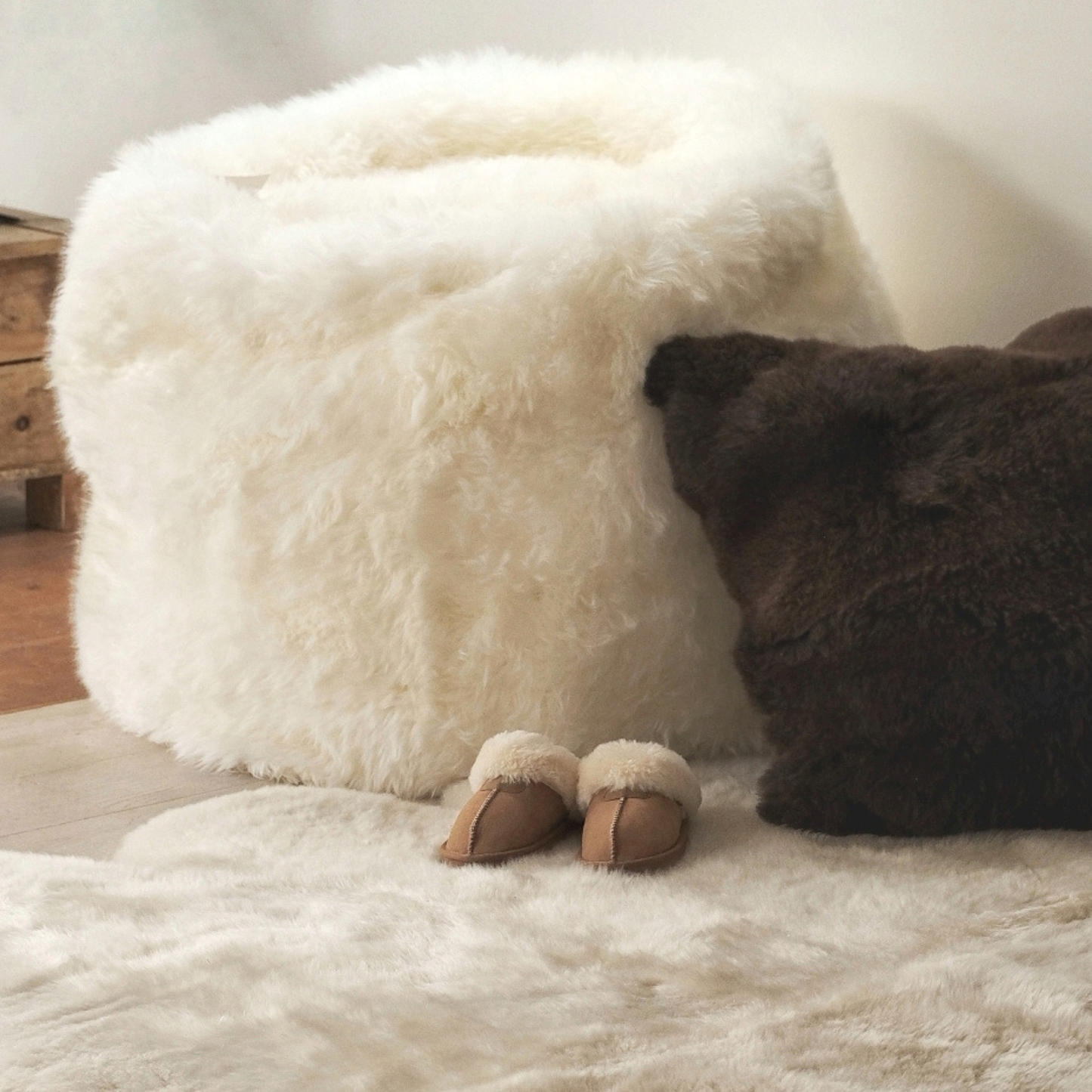 Large Pearl White Sheepskin Beanbag