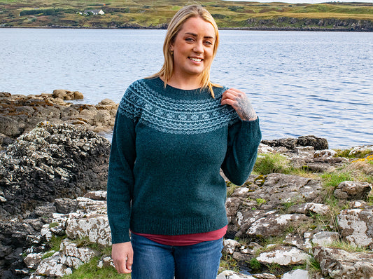 CREW NECK SWEATER IN LUGANO AND ORIBE GREEN