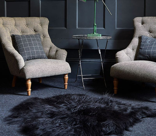 ICELANDIC BLACK/BROWN SHEEPSKIN RUG / THROW 110X80CMS
