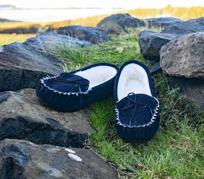 SUEDE MOCCASIN SLIPPERS (UK 3-13) IN BEIGE OR NAVY